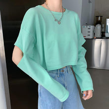 Load image into Gallery viewer, New Fashion Women Tee Shirt  Solid Color Long Sleeve Elbow Hole Hollow Loose T Shirt Top Plus Size 2XL Female Top топ женский