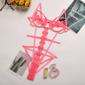 New Female Floral Embroidery Straps Sexy Erotic Lingerie Bodysui Party Club Women Mesh Fetish Underwire Backless Exotic Bodysuit