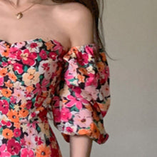 Load image into Gallery viewer, New Floral Square Collar Mini Dress Women Summer Holiday Dresses 2021 Vintage Sexy Boho Backless Puff Sleeve Robe Beach Vestidos