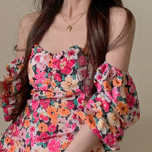 Load image into Gallery viewer, New Floral Square Collar Mini Dress Women Summer Holiday Dresses 2021 Vintage Sexy Boho Backless Puff Sleeve Robe Beach Vestidos