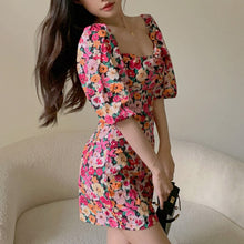 Load image into Gallery viewer, New Floral Square Collar Mini Dress Women Summer Holiday Dresses 2021 Vintage Sexy Boho Backless Puff Sleeve Robe Beach Vestidos