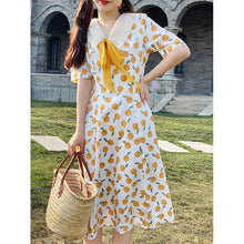 Load image into Gallery viewer, New French Retro Summer Doll Collar Playful Cute Orange Print Dress Female Gentle Elegant Ulzzang College Leisure Picnic Summer
