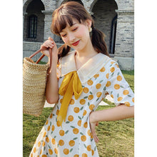 Load image into Gallery viewer, New French Retro Summer Doll Collar Playful Cute Orange Print Dress Female Gentle Elegant Ulzzang College Leisure Picnic Summer