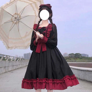 New Fresh Fungus Bow Cute Dresses Long Sleeve Spring Lace Up Vestidos Japanese Kawaii Clothing 2022 Sweet Lolita Dress Women