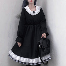 Load image into Gallery viewer, New Fungus Lolita Dress Women 2022 Long Sleeve Bow Black Dresses Harajuku Spring Slim Waist Sweet Teen Girls Vestidos Mujer