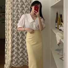 Load image into Gallery viewer, New Girls Summer Blouse Women Suit Shirt Short Sleeves Tops High Waist Long Solid A Line Skirts Two Piece Suits Sell Separately