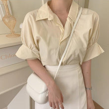 Load image into Gallery viewer, New Girls Summer Blouse Women Suit Shirt Short Sleeves Tops High Waist Long Solid A Line Skirts Two Piece Suits Sell Separately