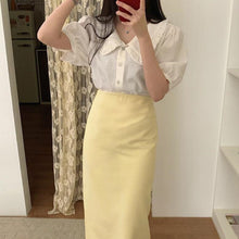Load image into Gallery viewer, New Girls Summer Blouse Women Suit Shirt Short Sleeves Tops High Waist Long Solid A Line Skirts Two Piece Suits Sell Separately