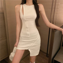 Load image into Gallery viewer, New Hong Kong Style Zipper Decorations Sexy Bodycon Dress Women&#39;s Summer 2021 Slimming French Retro Little Black Dress Gothic