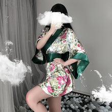Load image into Gallery viewer, New Japanese Kimono Soft Printing Bow-Knot Waistband Maid Costume Woman Sexy Low-Cut Slit Nightgown Erotic Lingerie