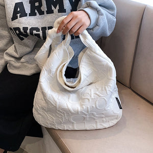 New Letters Female Big Totes High Quality Ladies Bucket Shoulder Soft Vintage Crossbody Bags 2022 Winter Fashion School Bookbags