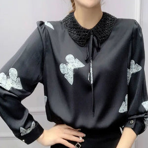 New Long Sleeve Bottoming Shirt Women's Stretch Peter Pan Collar T Shirt Tops Blouses Plus Size 6XL