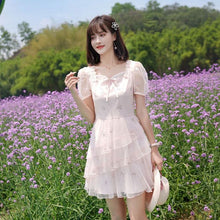 Load image into Gallery viewer, New Mesh Embroidery Sweet Fairy Dress Kawaii Princess Cake Skirt Summer Gentle Elegant Leisure Travel Shopping Mini Dress Women