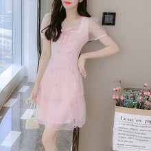 Load image into Gallery viewer, New Mesh Embroidery Sweet Fairy Dress Kawaii Princess Cake Skirt Summer Gentle Elegant Leisure Travel Shopping Mini Dress Women