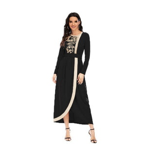 New Muslim Dress With Embroidery And Beaded Long Slim Dress With Belt Moroccan Oriental  Djellaba  2021women's Clothing Dress