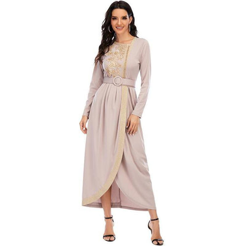 New Muslim Dress With Embroidery And Beaded Long Slim Dress With Belt Moroccan Oriental  Djellaba  2021women's Clothing Dress