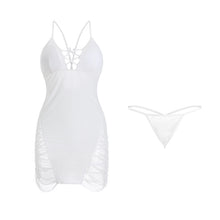 Load image into Gallery viewer, New Nightgowns Women&#39;s Sexy Lingerie Deep V Hollow Out Pleats Suspender Nightdress Femme Satin Mesh Erotic Hot Nightwear