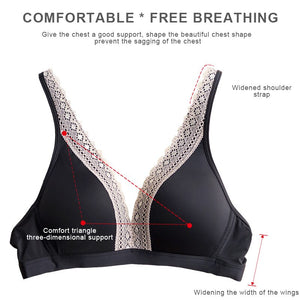 New Plus Size Lace Bralette Wire Free Bra Deep V Black Women Backless Lace Lingerie Padded Female Underwear Wireless Underwire