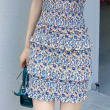 Load image into Gallery viewer, New Print Flowers Mini Dress Summer French Square Neck Puff Sleeve High Waist Many Ruffle Slim Elegant Vestidos Mujer Women Robe