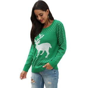 New Product Christmas Sweater Casual Women Autumn And Winter Snowflake Deer Jacquard Christmas Sweater Knit Top Jumper Women's