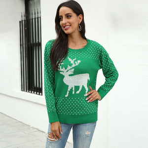 New Product Christmas Sweater Casual Women Autumn And Winter Snowflake Deer Jacquard Christmas Sweater Knit Top Jumper Women's
