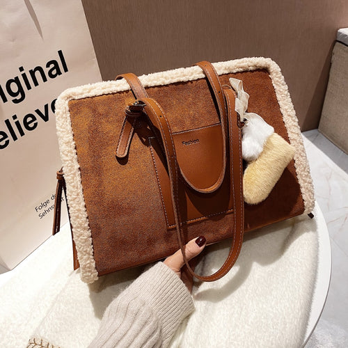 New Quilted Handbag Female Big Kawaii Totes High Quality Ladies Square Shoulder Soft Vintage Kawaii Tote Bag 2022 Winter Fashion