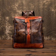 Load image into Gallery viewer, New Retro Women Craft Backpack Large-Capacity Stitching Contrast Color Top Layer Cowhide Casual Travel Simple Female Bag