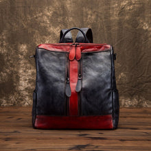 Load image into Gallery viewer, New Retro Women Craft Backpack Large-Capacity Stitching Contrast Color Top Layer Cowhide Casual Travel Simple Female Bag