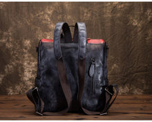 Load image into Gallery viewer, New Retro Women Craft Backpack Large-Capacity Stitching Contrast Color Top Layer Cowhide Casual Travel Simple Female Bag