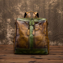 Load image into Gallery viewer, New Retro Women Craft Backpack Large-Capacity Stitching Contrast Color Top Layer Cowhide Casual Travel Simple Female Bag