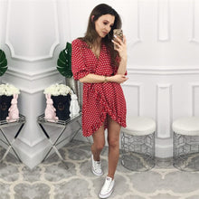 Load image into Gallery viewer, New Ruffle Print Polka Dot Women Dress Sexy Beach Wrap Dress Vintage Half Sleeve Summer Party Mini Dresses Vestidos