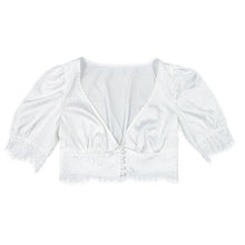 Load image into Gallery viewer, New Sexy 2021 Women Top Puff Sleeve Lace Summer White V Neck Short Cardigan Tops Lady Fashion Polyester Solid Slim