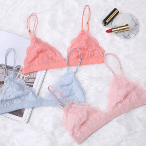 New Sexy Floral Lace Bra Thin Wire Free Bralette Comfortable Adjusted Underwear Women Lace Bra Brassiere Girl Small Cup Lingerie
