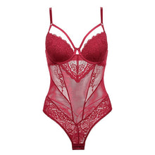 Load image into Gallery viewer, New Sexy Lace Hollow Bodysuit Women Embroidery Jumpsuit Temptation Red Europe Plus Size Bodysuit Body Sleeveless Top Playsuit
