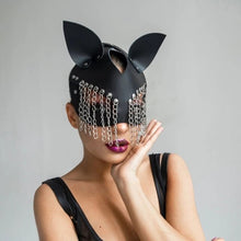 Load image into Gallery viewer, New Sexy Leather Cat Mask Erotic BDSM Bondage Rave Cat Head Black Half Eyes Cosplay Face Halloween Masquerade Party Masks