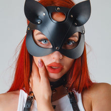 Load image into Gallery viewer, New Sexy Leather Cat Mask Erotic BDSM Bondage Rave Cat Head Black Half Eyes Cosplay Face Halloween Masquerade Party Masks