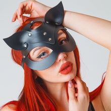 Load image into Gallery viewer, New Sexy Leather Cat Mask Erotic BDSM Bondage Rave Cat Head Black Half Eyes Cosplay Face Halloween Masquerade Party Masks