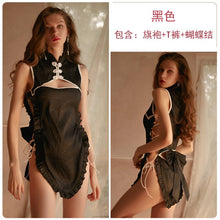 Load image into Gallery viewer, New Sexy Lingerie Hollow Cheongsam Nightdress Side Strap Uniform Set Chinese Traditional Costumes Women Homedress One Size