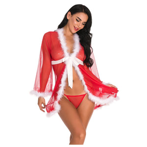 New Sexy Lingerie Women Sexy Christmas Feather Erotic Underwear Sex Nightdress Briefs Lingerie Sets Babydolls Plus Size Chemises