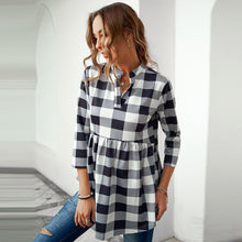 Load image into Gallery viewer, New Spring Autumn Women Long Sleeve V Neck T-Shirt Tops Collar Classic Casual Loose Plaid Print Shirt  Long Shirts