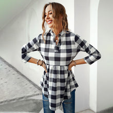 Load image into Gallery viewer, New Spring Autumn Women Long Sleeve V Neck T-Shirt Tops Collar Classic Casual Loose Plaid Print Shirt  Long Shirts