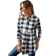 Load image into Gallery viewer, New Spring Autumn Women Long Sleeve V Neck T-Shirt Tops Collar Classic Casual Loose Plaid Print Shirt  Long Shirts