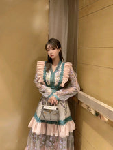 Load image into Gallery viewer, New Spring Women Party Dress Elegant Sweet Floral Embroidery Lace Patchwork Mesh Ruffles V Neck Casual Maxi Dress Vestidos