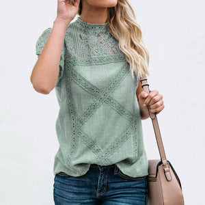 New Summer Chiffon Tops Tees Women Blouses Plus Sizes Crotchet Boho Floral Elegant Lady Sexy Lace Casual Embellished Shirts