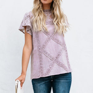 New Summer Chiffon Tops Tees Women Blouses Plus Sizes Crotchet Boho Floral Elegant Lady Sexy Lace Casual Embellished Shirts