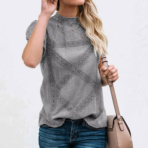 New Summer Chiffon Tops Tees Women Blouses Plus Sizes Crotchet Boho Floral Elegant Lady Sexy Lace Casual Embellished Shirts