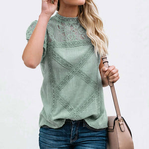 New Summer Chiffon Tops Tees Women Blouses Plus Sizes Crotchet Boho Floral Elegant Lady Sexy Lace Casual Embellished Shirts