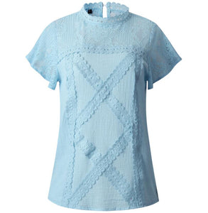 New Summer Chiffon Tops Tees Women Blouses Plus Sizes Crotchet Boho Floral Elegant Lady Sexy Lace Casual Embellished Shirts