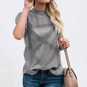 New Summer Chiffon Tops Tees Women Blouses Plus Sizes Crotchet Boho Floral Elegant Lady Sexy Lace Casual Embellished Shirts