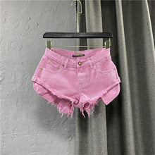 Load image into Gallery viewer, New Summer Women Fruit Green Denim Shorts Sexy Low-rise A-line Tassel Short Hot Pants Ladies Fashion Personality Pocket Pink